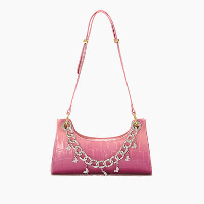 Bolso de Hombro Degradado Arcoíris con Cadena de Perlas y Detalles Metálicos - Bolsa de Moda Verano - Image 4