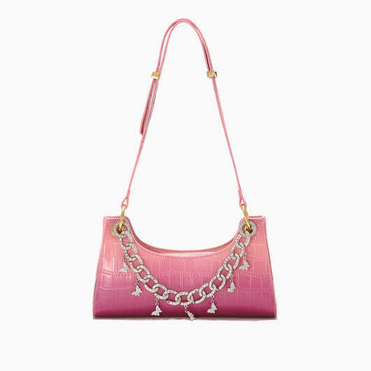 Bolso de Hombro Degradado Arcoíris con Cadena de Perlas y Detalles Metálicos - Bolsa de Moda Verano - Image 4