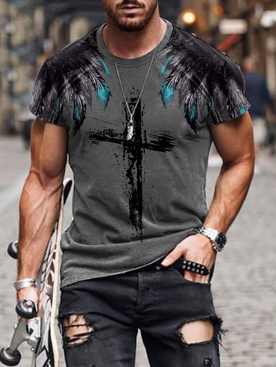 Camiseta Hombre Estampado Cruz Europeo Americano - Image 6