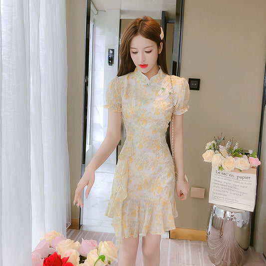 Vestido Cheongsam Moderno con Detalles de Gasa y Bordado - Estilo Verano - Image 2