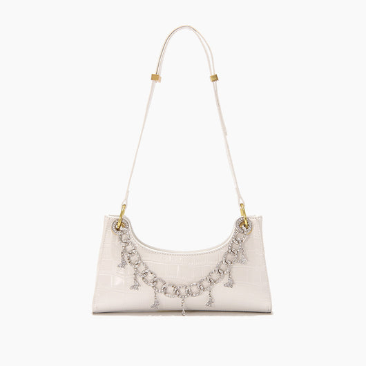 Bolso de Hombro Degradado Arcoíris con Cadena de Perlas y Detalles Metálicos - Bolsa de Moda Verano - Image 8