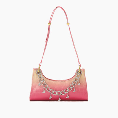 Bolso de Hombro Degradado Arcoíris con Cadena de Perlas y Detalles Metálicos - Bolsa de Moda Verano - Image 12