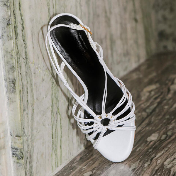 Sandalias Stiletto de Cuero con Red de Piel de Oveja
