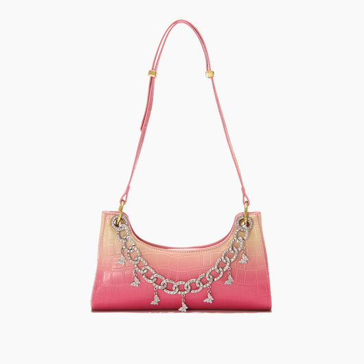 Bolso de Hombro Degradado Arcoíris con Cadena de Perlas y Detalles Metálicos - Bolsa de Moda Verano - Image 7