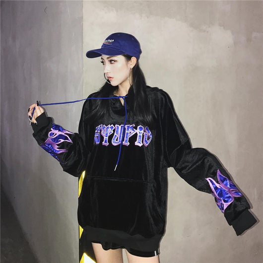Sudadera Harajuku Premium con Bordado de Llamas y Capucha de Felpa - Image 2
