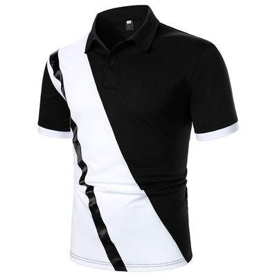 Camiseta Patchwork Casual para Hombre con Cuello Solapa - Verano - Image 2