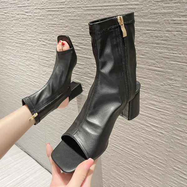 Sandalias Mujer Tacón Cuadrado Punta Cuadrada - Diseño Moderno
