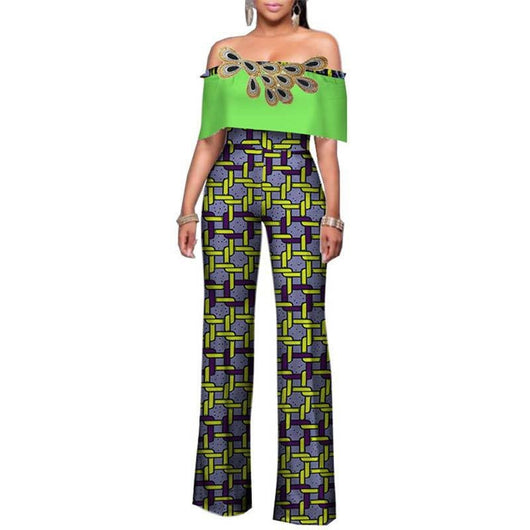 Jumpsuit Estampado de Algodón con Hombro Descubierto y Pantalón Ancho - Moda Africana - Image 9