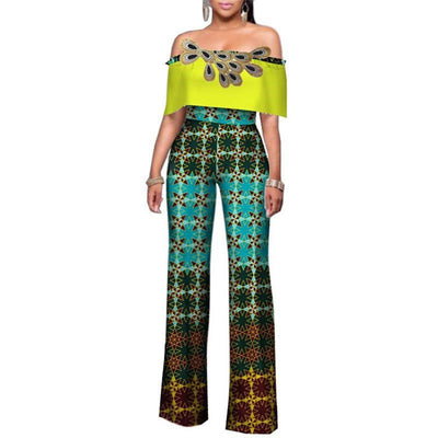 Jumpsuit Estampado de Algodón con Hombro Descubierto y Pantalón Ancho - Moda Africana - Image 13