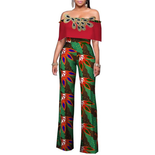 Jumpsuit Estampado de Algodón con Hombro Descubierto y Pantalón Ancho - Moda Africana - Image 10
