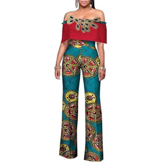 Jumpsuit Estampado de Algodón con Hombro Descubierto y Pantalón Ancho - Moda Africana - Image 6