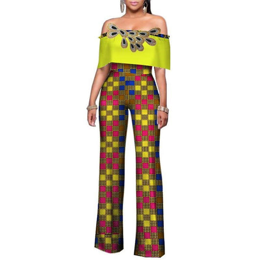 Jumpsuit Estampado de Algodón con Hombro Descubierto y Pantalón Ancho - Moda Africana - Image 7