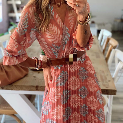 Vestido Largo Estampado con Falda Voluminosa para Festividades