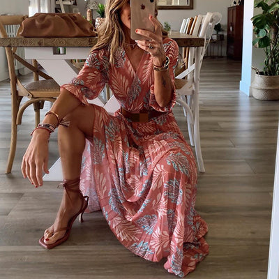 Vestido Largo Estampado con Falda Voluminosa para Festividades - Image 10