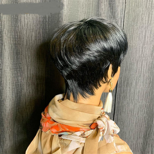 Peluca Sintética Negra Corta Liso - Cabello Artificial de Fibra Química - Image 6