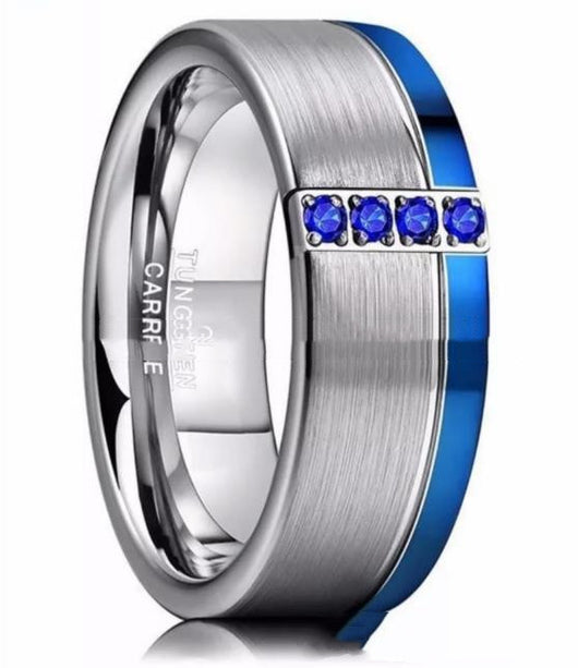 Anillo de Acero Tungsteno con Circón Azul para Hombre - Diseño Moderno y Resistente - Image 9
