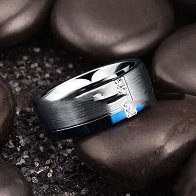 Anillo de Acero Tungsteno con Circón Azul para Hombre - Diseño Moderno y Resistente - Image 4