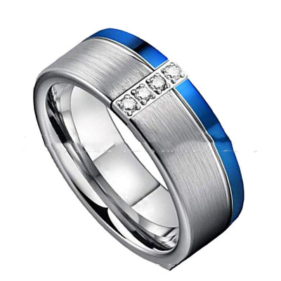 Anillo de Acero Tungsteno con Circón Azul para Hombre - Diseño Moderno y Resistente
