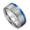 Anillo de Acero Tungsteno con Circón Azul para Hombre - Diseño Moderno y Resistente