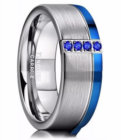 Anillo de Acero Tungsteno con Circón Azul para Hombre - Diseño Moderno y Resistente - Image 2