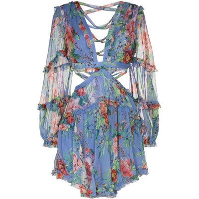 Jumpsuit Largo con Espalda en V y Estampado Floral Azul - Image 6