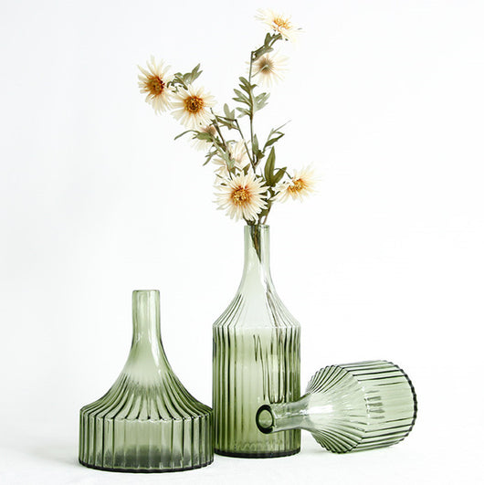 Florero de Vidrio con Rayas Verdes para Flores y Cultivo Hidropónico - Image 10
