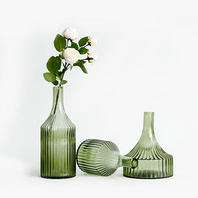 Florero de Vidrio con Rayas Verdes para Flores y Cultivo Hidropónico - Image 4