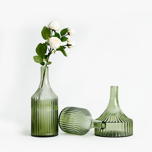 Florero de Vidrio con Rayas Verdes para Flores y Cultivo Hidropónico - Image 4