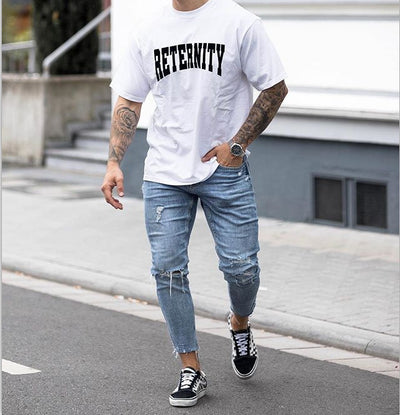 Jeans Slim Blancos Rotos con Estampado de Gatos - Image 9