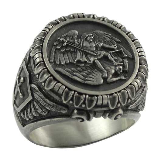 Anillo Vikingo Templario San Miguel Arcángel Acero Inoxidable 316L - Joyería Biker Protección - Image 6
