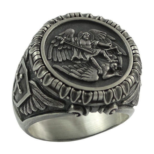 Anillo Vikingo Templario San Miguel Arcángel Acero Inoxidable 316L - Joyería Biker Protección - Image 2