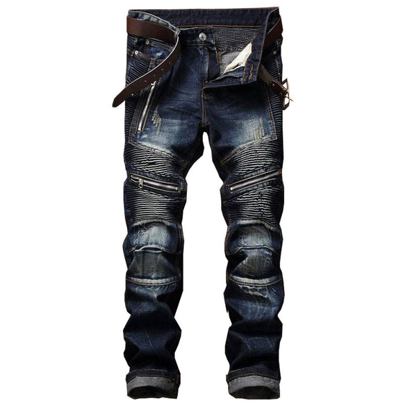 Men's Snowflake Design Slim Fit Biker Jeans