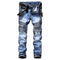 Men's Snowflake Design Slim Fit Biker Jeans