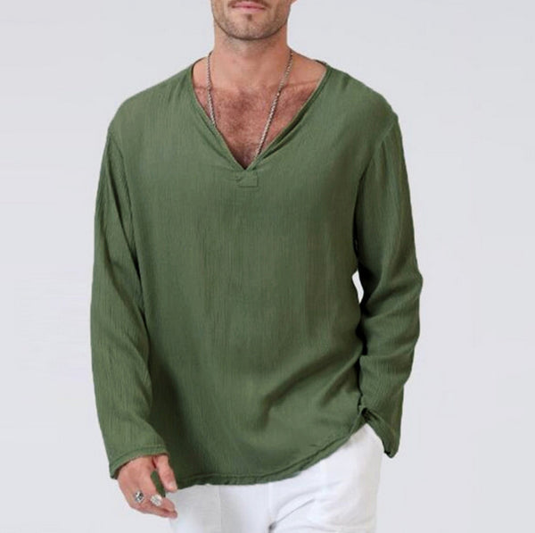 Camiseta Étnica de Algodón y Lino para Hombre