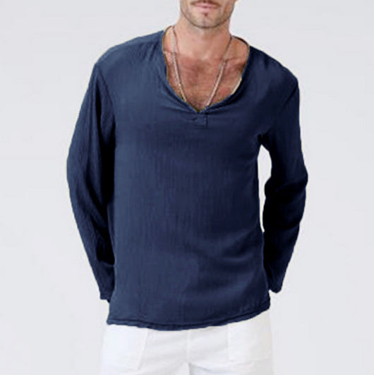Camiseta Étnica de Algodón y Lino para Hombre - Image 4