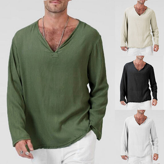 Camiseta Étnica de Algodón y Lino para Hombre
