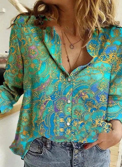 Blusa Estampada de Solapa y Manga Larga para Mujer - Image 4