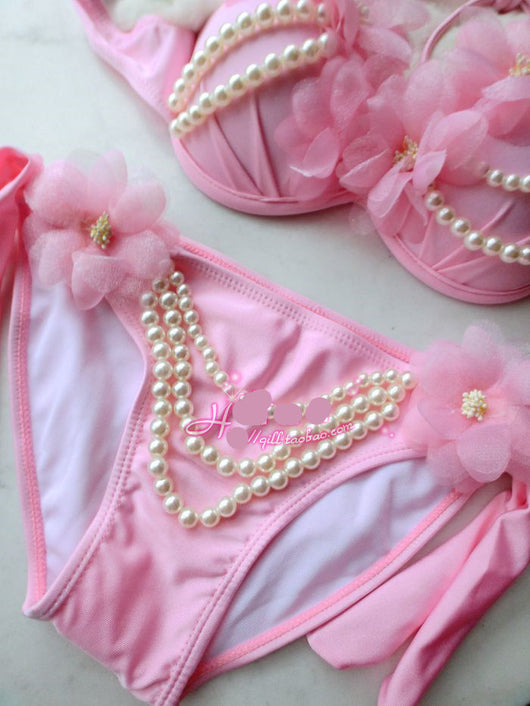 Traje de Baño Triangular con Flores de Chifón y Encaje para Cuello - Image 8