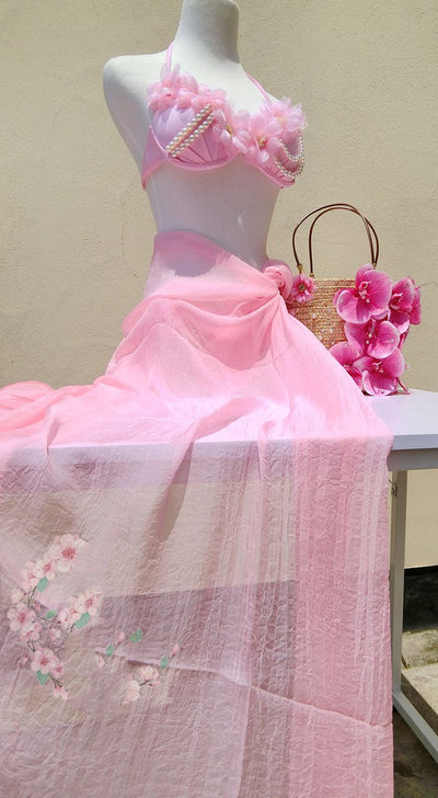 Traje de Baño Triangular con Flores de Chifón y Encaje para Cuello - Image 10
