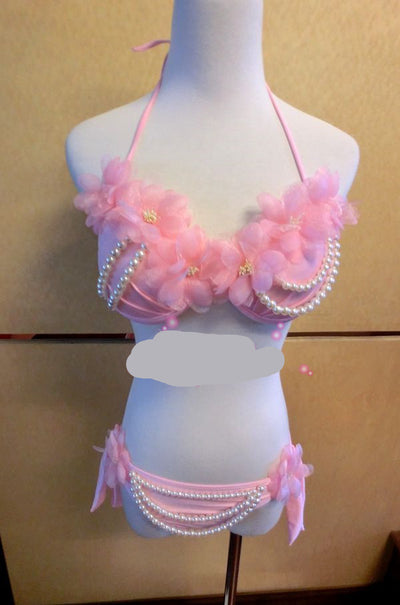 Traje de Baño Triangular con Flores de Chifón y Encaje para Cuello - Image 3