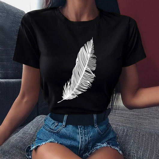 Camiseta Suelta Estilo Europeo Cuello Redondo Manga Corta - Image 3