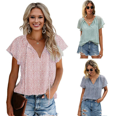 Blusa Floral con Cuello en V y Mangas Cortas Estampado Loto - Image 8