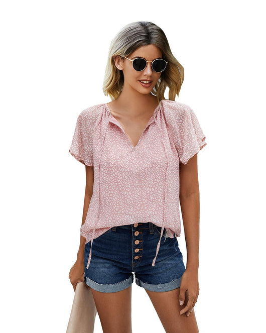 Blusa Floral con Cuello en V y Mangas Cortas Estampado Loto - Image 11
