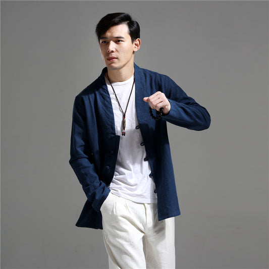 Camisa Casual Estilo Chino Retro - Algodón y Lino para Hombre - Image 2
