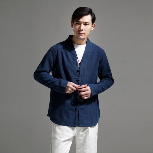 Camisa Casual Estilo Chino Retro - Algodón y Lino para Hombre - Image 5