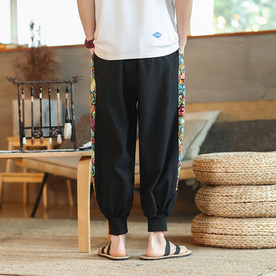 Pantalones Capri Estilo Tang Chino - Diseño Patchwork Holgado en Algodón y Cáñamo - Image 8
