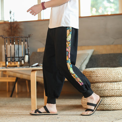 Pantalones Capri Estilo Tang Chino - Diseño Patchwork Holgado en Algodón y Cáñamo - Image 7