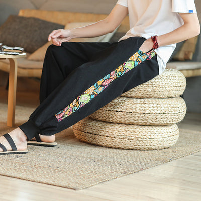 Pantalones Capri Estilo Tang Chino - Diseño Patchwork Holgado en Algodón y Cáñamo - Image 12