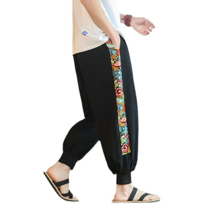 Pantalones Capri Estilo Tang Chino - Diseño Patchwork Holgado en Algodón y Cáñamo - Image 11
