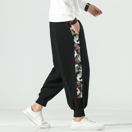 Pantalones Capri Estilo Tang Chino - Diseño Patchwork Holgado en Algodón y Cáñamo - Image 13